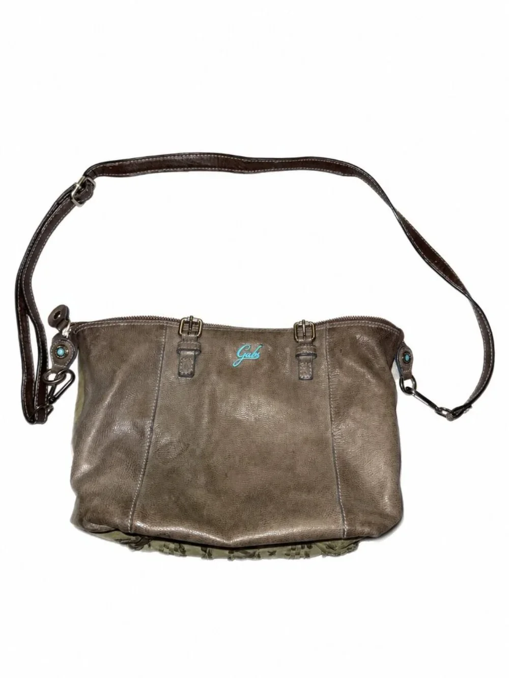 Gabs Firenze Woven Leather Shoulder Bag Taupe Turquoise Made in Italy